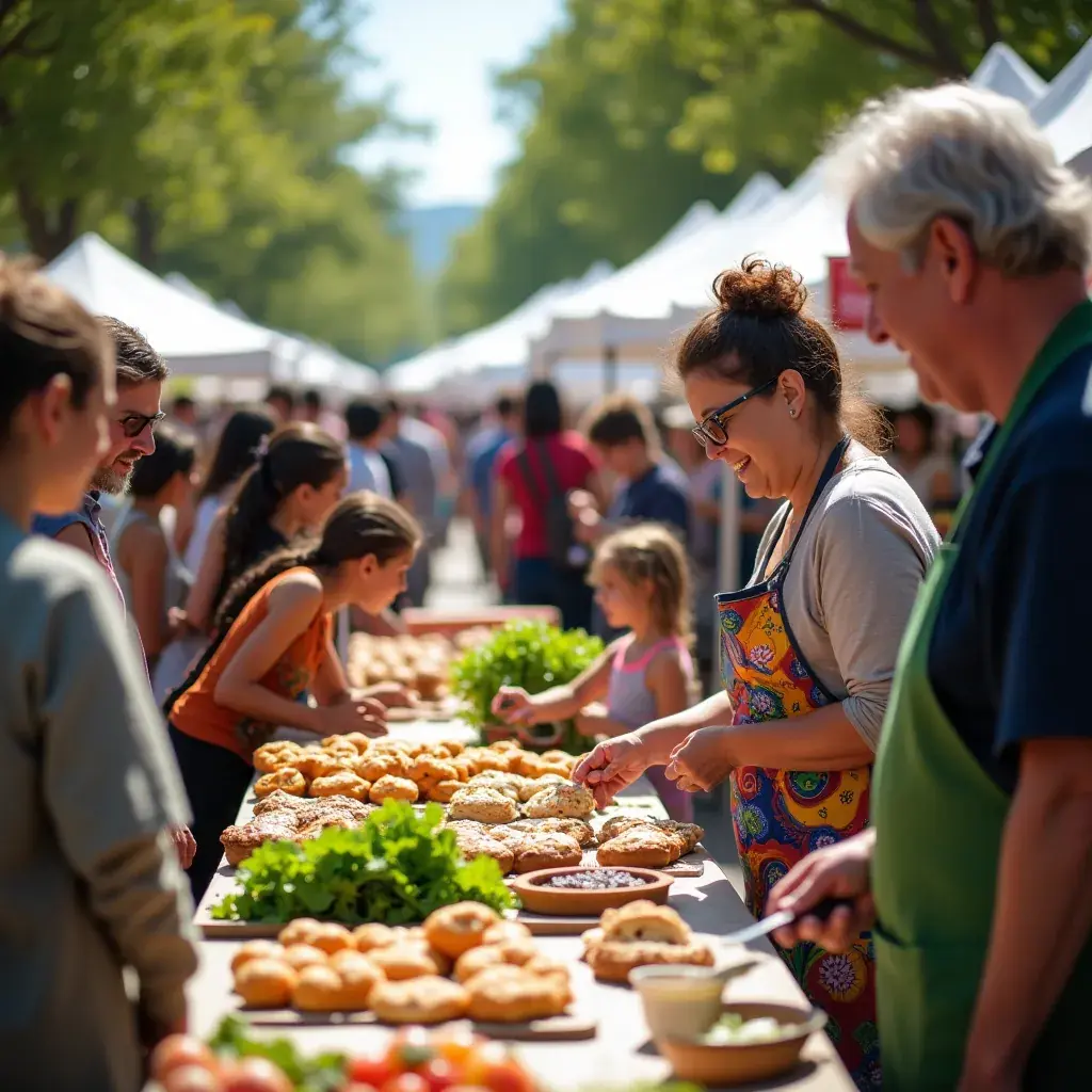 Фудтрак с местными деликатесами на фоне вечернего города